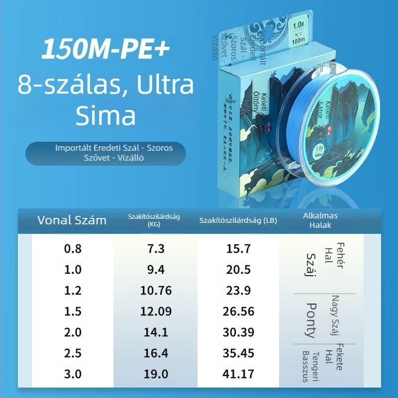 Turtle PE damil, 8-szálú Dyneema, ultrakemény, hosszú dobásokhoz, 100 m