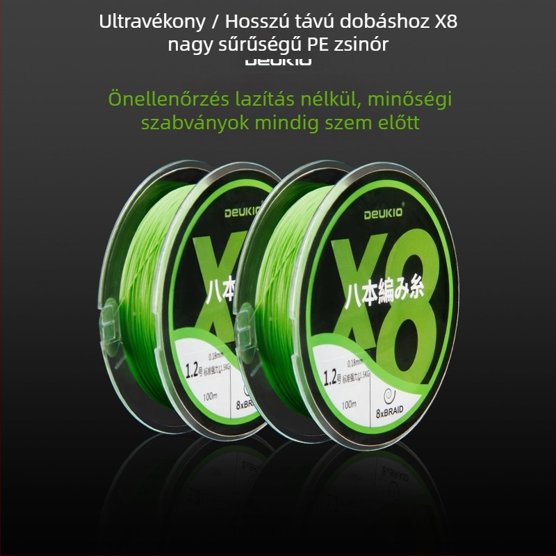 Párosan szőtt PE fő damil horgászathoz, magas szakítószilárdságú, kopásálló, harapás elleni, csónakos horgászathoz