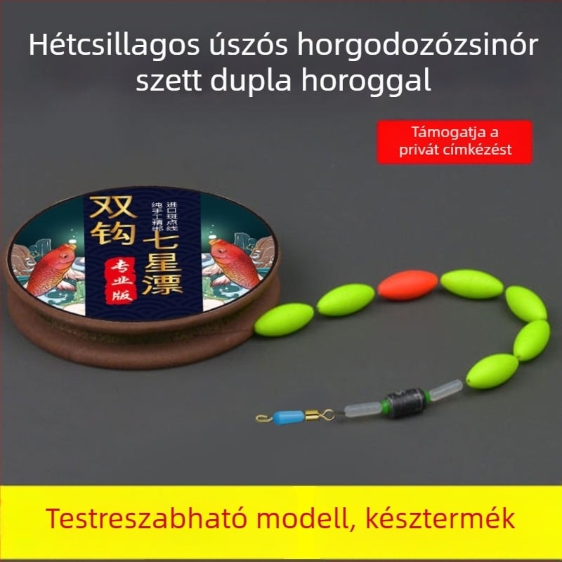 Két horoggal és hétcsillagos úszóval készlet, előkötött fő damil, hagyományos úszó készlet
