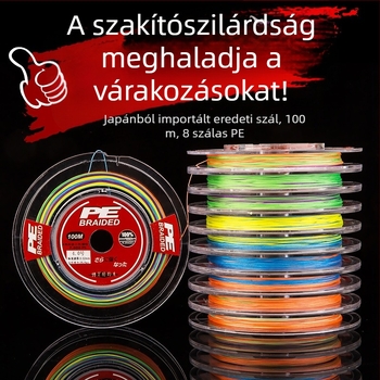 8-szálas PE fonott horgászzsinór, 10 m, színes, harapás- és kopásálló