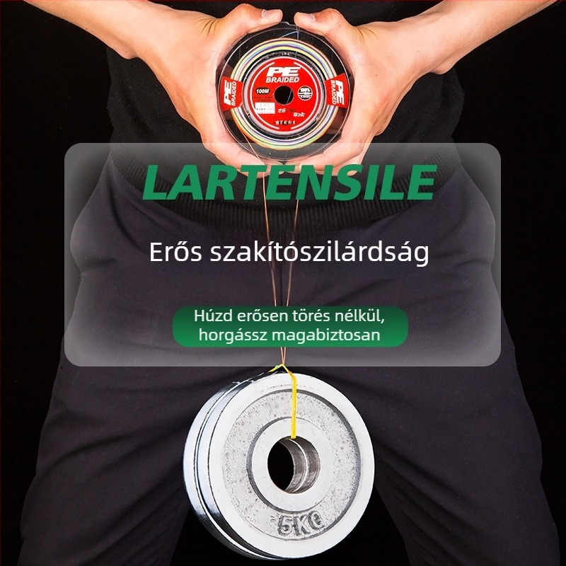 8-szálas PE fonott horgászzsinór, 10 m, színes, harapás- és kopásálló