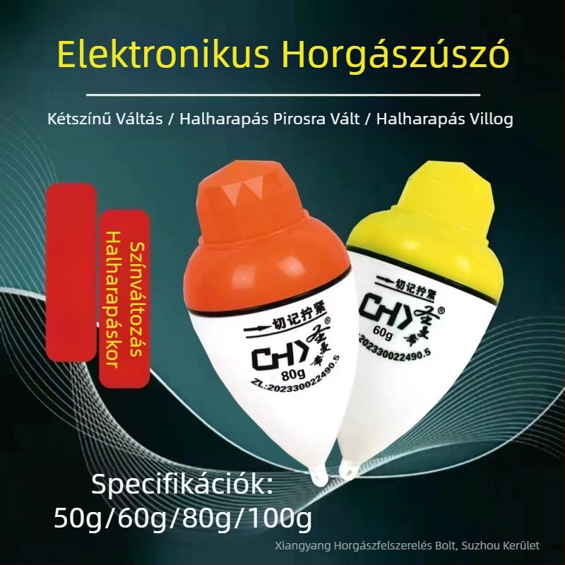 Zöld LED-del világító elektronikus pecabot úszó, 12 s időzítő, 50–100 g súlyok, harapásérzékelés
