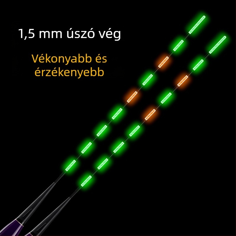Fénylő horgászúszó nagy testű halakhoz, teljesen zöld farokkal, színváltó, nappal és éjszaka használható, elektronikus úszó kemény és puha végződéssel