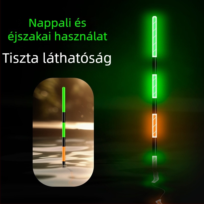 Fénylő horgászúszó nagy testű halakhoz, teljesen zöld farokkal, színváltó, nappal és éjszaka használható, elektronikus úszó kemény és puha végződéssel