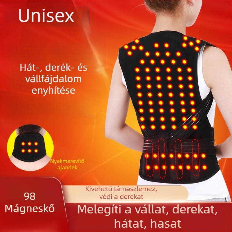 Uniszex önmelegítő vállvédő felső, mágneses terápiás háti mellény