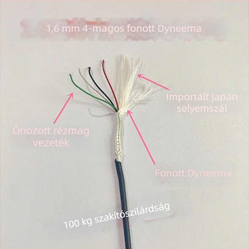 1,6 mm-es négylábas fő horgászzsinór, belső sodrott réteg, 5200D, PE, húzóerő 100 kg