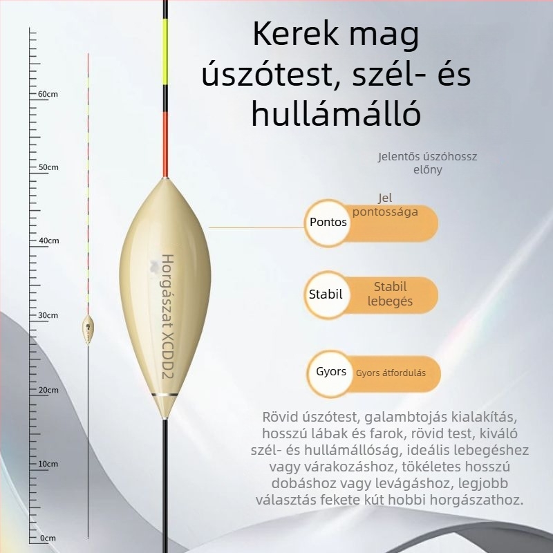 Galambtojás alakú horgászúszó, szél- és hullámtűrő, áramellenálló, nano vékony farokkal