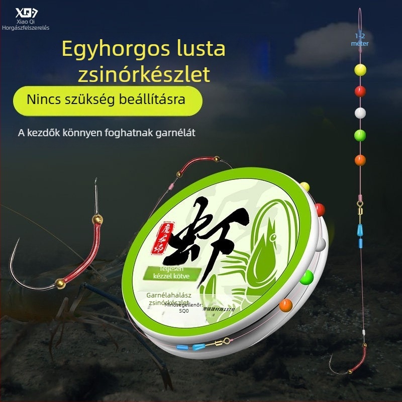 Xiaoqi garnéla horgász készlet: nailon zsinór fix úszóval, gömb alakú úszó, egy horog, kész zsinórkészlet