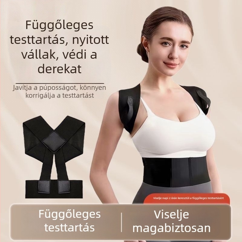 Válltartás-javító öv – hátsó támasz, mellkas- és vállkiterjesztés, egyenes testtartás, állítható poliészteröv