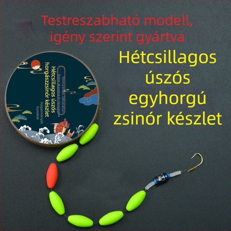 Hetes csillagos úszósor készlet kötött horoggal és fő damillal karászhoz