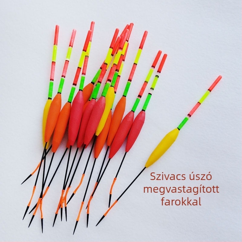 Habos úszó horgászathoz, puha testű úszó, szivacsos testű, vastag farokkal, ólomsúlyok 6–9–12 g, nagy érzékenység