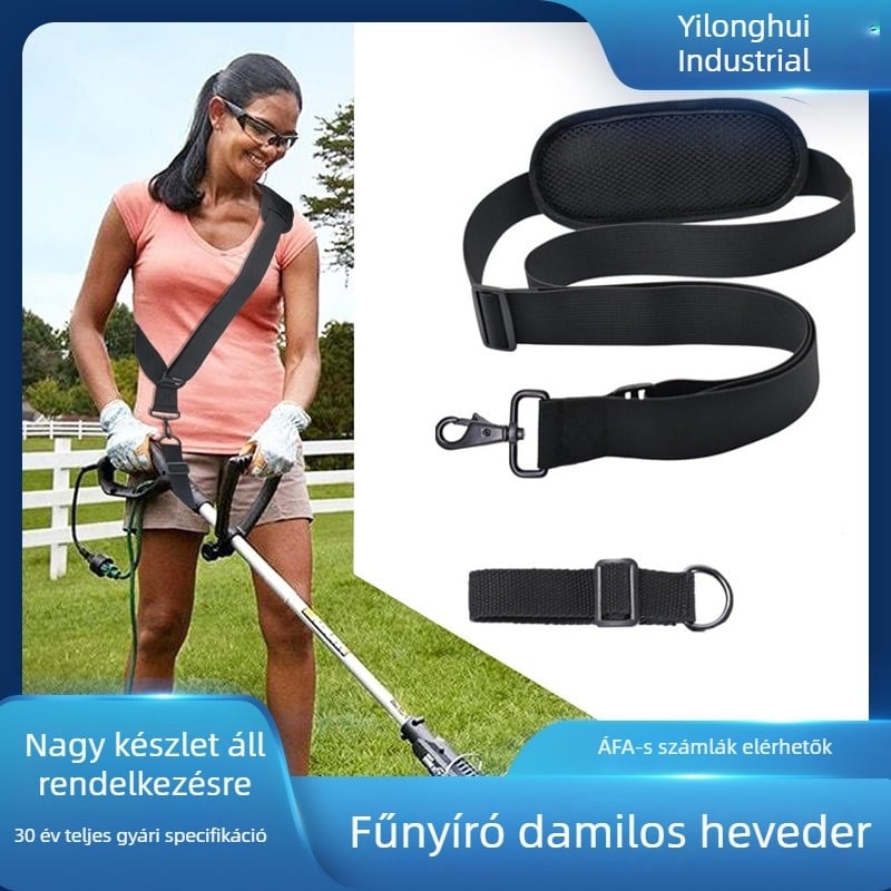 Állítható vállöv fűkasza és sövénynyíróhoz, megerősített kivitel, egy- vagy kétoldali vállöv Velcro zárással