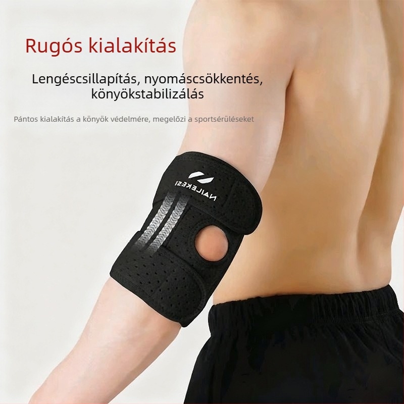 Kétpántos könyökvédő, légáteresztő, rugalmas, csúszásmentes kialakítás erőnléti edzéshez.