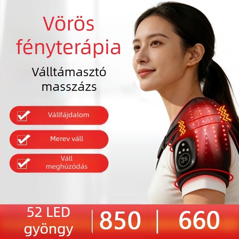 Vállmelegítő masszírozó piros fénnyel a váll és nyak megkönnyítésére, USB újratölthető