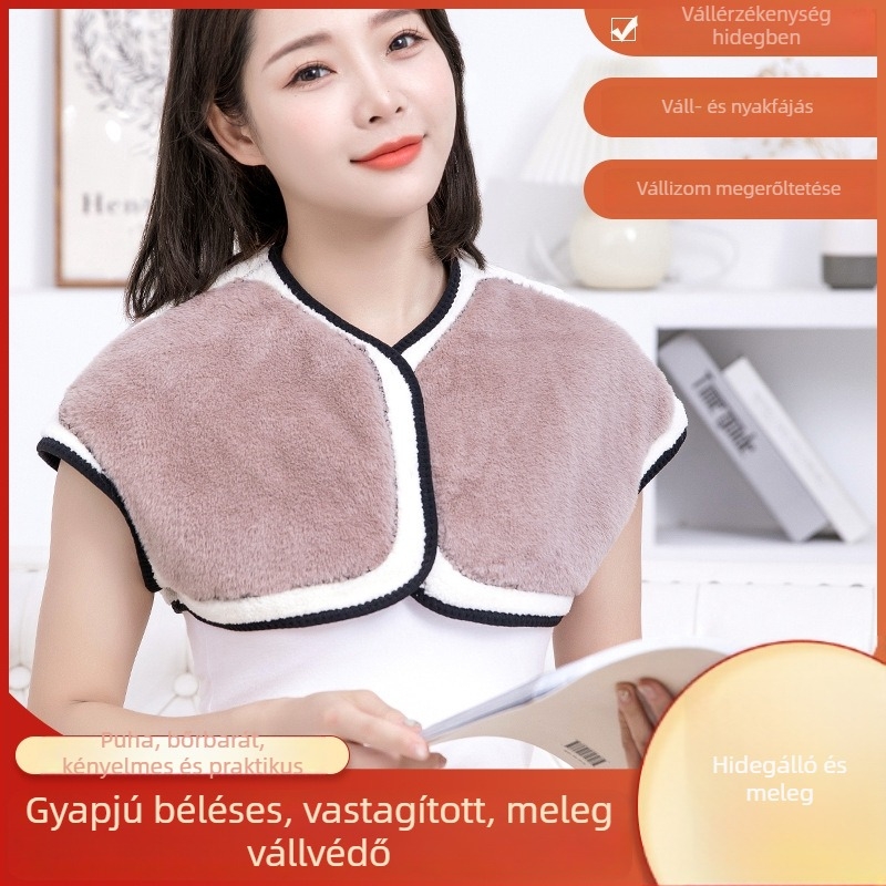 Háromrétegű, extra vastag műbáránybőr vállmelegítő, bőrbarát, testhez simuló, háromgombos