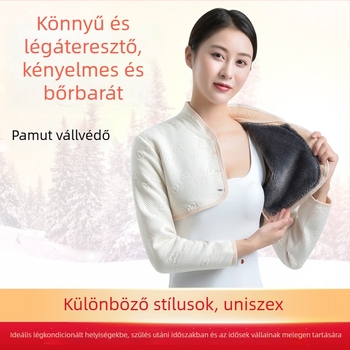 Pamut vállmelegítő fleece béléssel, négy évszakos melegség nőknek, középkorúak és idősek számára, hosszú és rövid ujjú kivitel