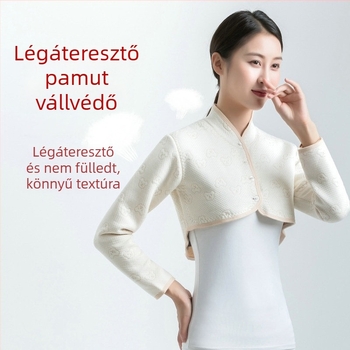 Pamut vállmelegítő fleece béléssel, négy évszakos melegség nőknek, középkorúak és idősek számára, hosszú és rövid ujjú kivitel