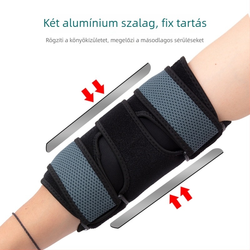 Sportos könyökvédő acéllemezzel, légáteresztő, állítható, csúszásmentes