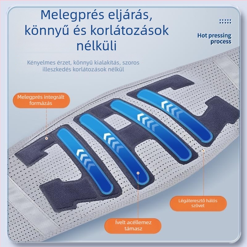 Négy évszakos, lélegző deréktámogató öv acéllemez-támogatóval, állítható, uniszex