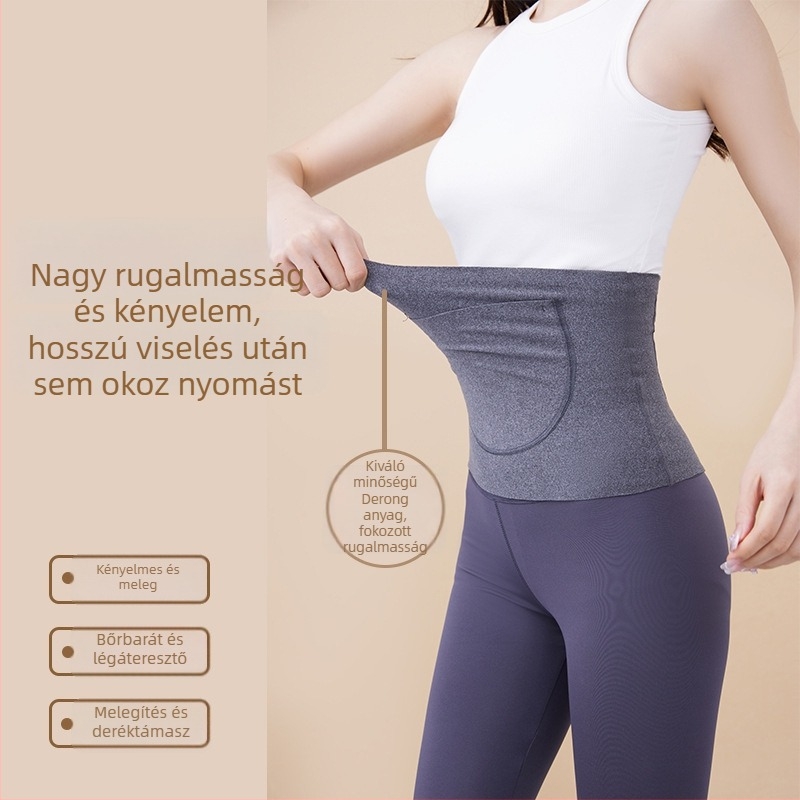 Uniszex melegítő dereköv velúr-pamut anyagból, két zsebbel és has-támasztó funkcióval