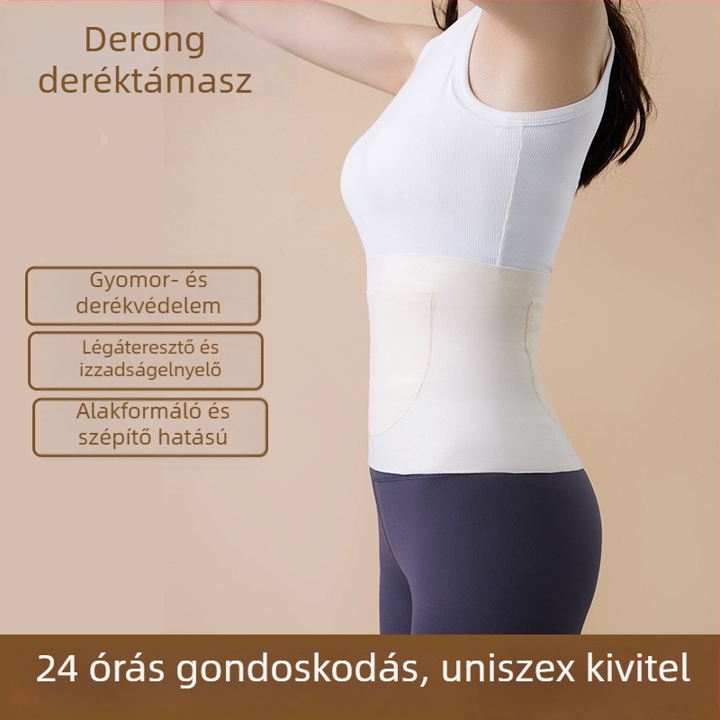 Uniszex melegítő dereköv velúr-pamut anyagból, két zsebbel és has-támasztó funkcióval