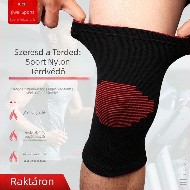 Nylon kötött sport térdvédő kosárlabdához, kerékpározáshoz és edzéshez — négyirányú elasztikus párnázás és ütéscsillapítás