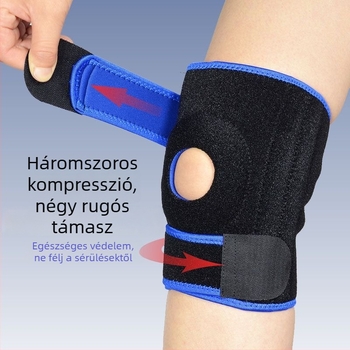 Uniszex térdkalácsvédő rugós támogatással, futáshoz, hegymászáshoz és kerékpározáshoz; térdvédelem búváranyagból, ütéscsillapítás