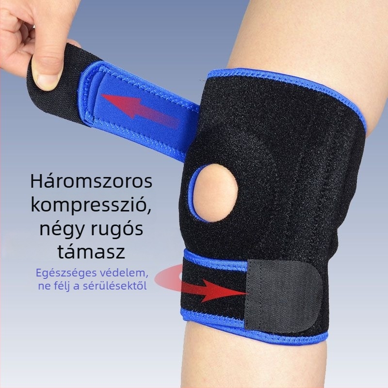 Uniszex térdkalácsvédő rugós támogatással, futáshoz, hegymászáshoz és kerékpározáshoz; térdvédelem búváranyagból, ütéscsillapítás