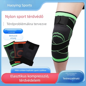 Kompresziós térdvédők pánttal – sportokhoz: kültéri futás, kerékpározás, hegymászás; kosárlabdára és tollaslabdára.