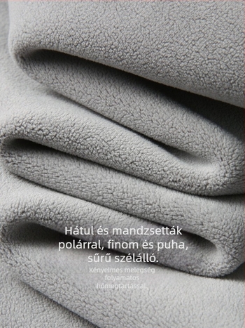 Női rövid pufkabát fehér kacsapuhával, panelok polár fleece-sel, álló gallér, cipzár
