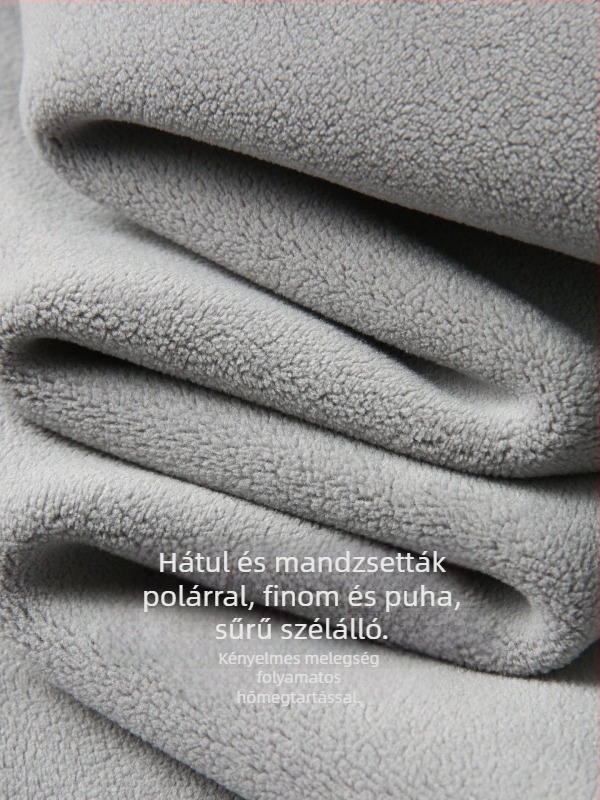 Női rövid pufkabát fehér kacsapuhával, panelok polár fleece-sel, álló gallér, cipzár