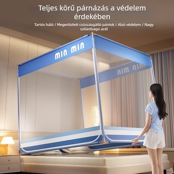Csecsemőágy szúnyogháló teljes lefedéssel és esés elleni védelemmel, összecsukható, három ajtóval