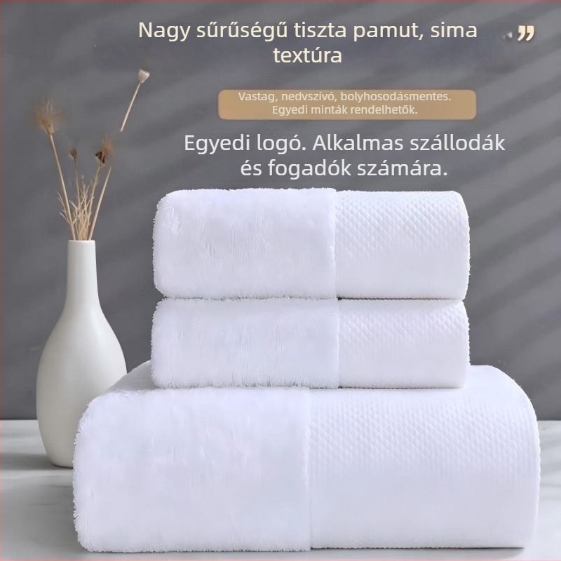 100% pamut hotel törölközők, fehér, vastagított arc- és fürdő törölközők, nedvszívó, szálmentes
