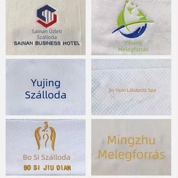 Fehér pamut hotel törölköző logóval hímzett, vastított, 100% pamut, kiváló nedvszívó képesség, szállodák, szépségszalonok és otthoni használatra