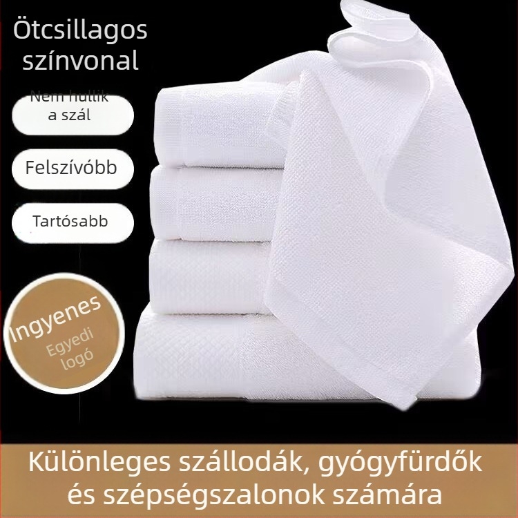 Fehér pamut hotel törölköző logóval hímzett, vastított, 100% pamut, kiváló nedvszívó képesség, szállodák, szépségszalonok és otthoni használatra