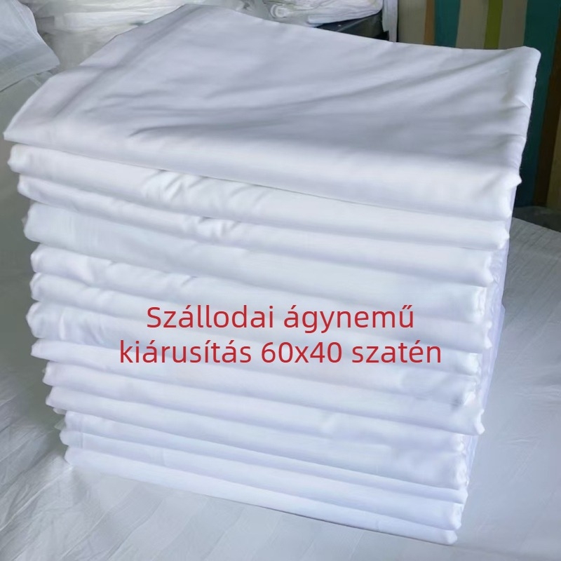 100% pamut szatén ágyneműhuzat készlet szállodákhoz, fehér, vastagított, 60s fonal, egyszínű
