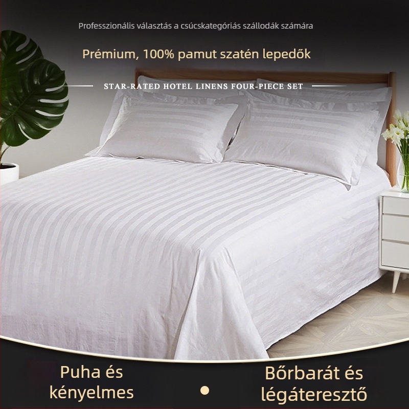 Fehér 60-as selyemhatású pamut ágyneműhuzat, egyes méret, 180 cm x 200–220 cm, modern minimalist stílus