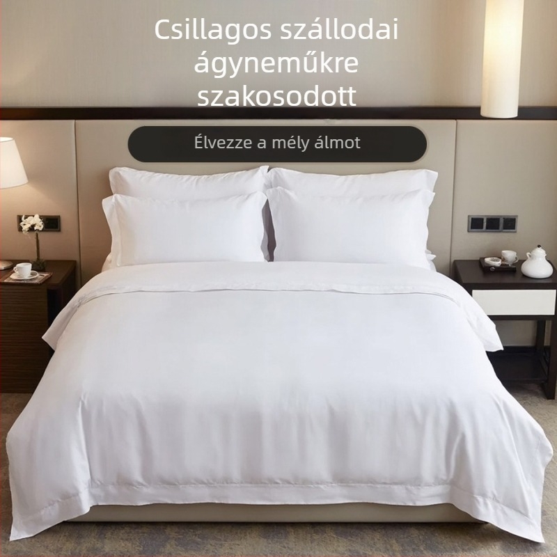 Hotel ágynemű, 80 szálas pamut-szatén huzat, egyszemélyes ágyhoz, egyszínű, négy darabos készlet