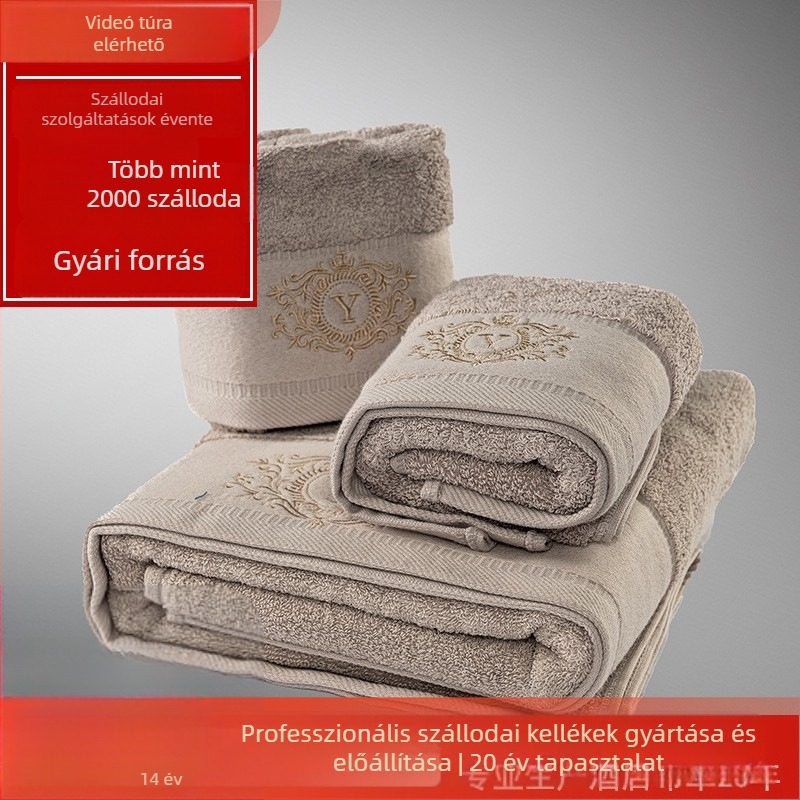 Szállodai törölközők készlet: fürdő-, arc- és padlótörölközők, jacquard pamut logóval