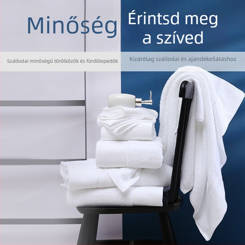 Fehér pamut törölköző, szállodák és vendégházak számára, 150 g, 16s egyrétegű fonat, spirális szövés