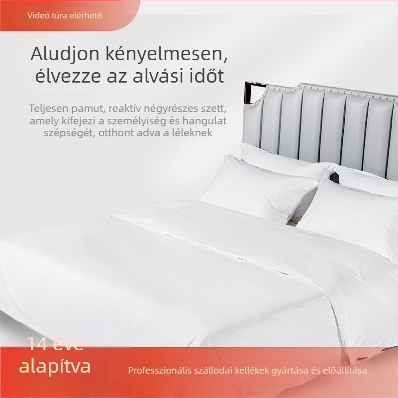 Hotel négy részes ágyneműkészlet, 60 szálas pamut, fehér szatén, paplanhuzat és párnahuzatok, ötcsillagos stílusban