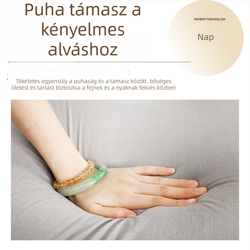 Bálnaalakú memóriahabos párna felnőtteknek — nyaki gerinc támogatás oldal alvás közben, lassú visszaalakulású memóriahab