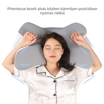 Pillangó alakú memóriahabos nyakpárna, ergonómikus nyaki támasz, állítható magasság 10–15 cm.