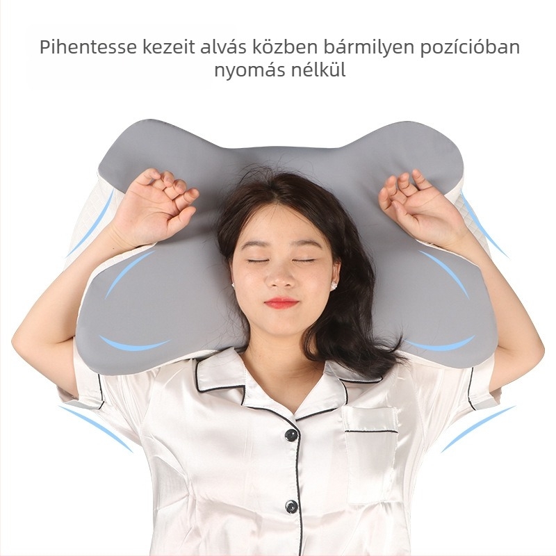 Pillangó alakú memóriahabos nyakpárna, ergonómikus nyaki támasz, állítható magasság 10–15 cm.