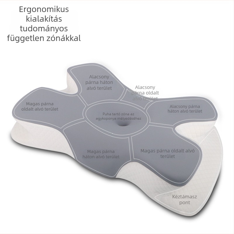 Pillangó alakú memóriahabos nyakpárna, ergonómikus nyaki támasz, állítható magasság 10–15 cm.