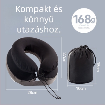 Utazáshoz használt felfújható U- alakú nyakpárna, tároló táskával