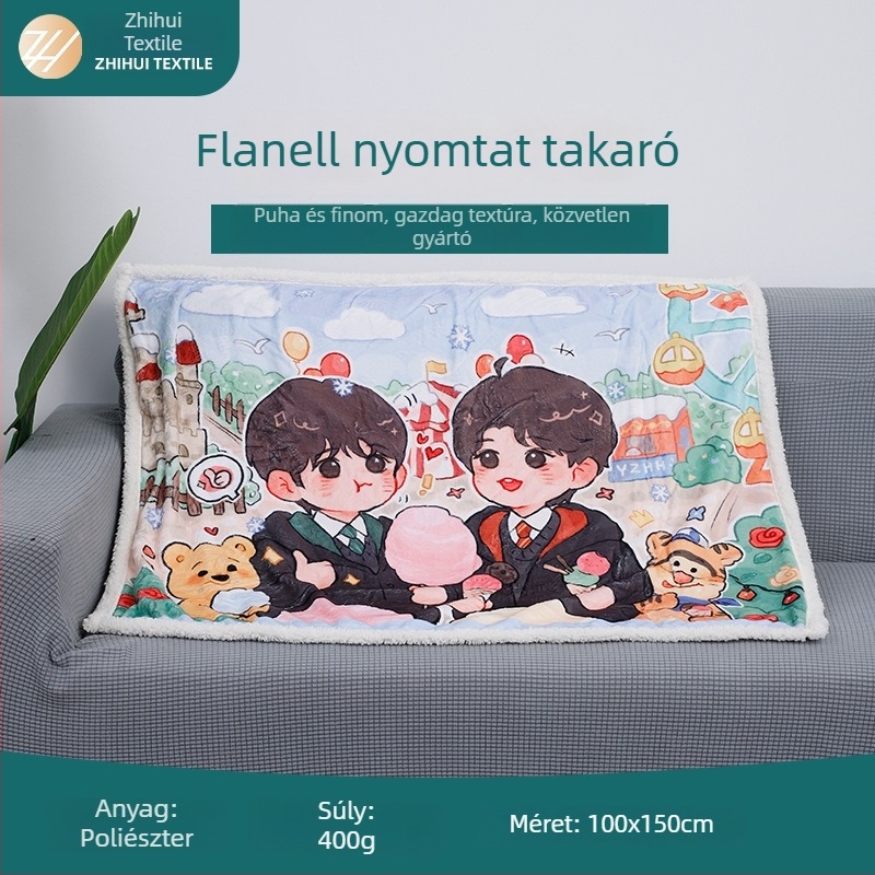3D-s Cartoon nyomtatású flanel takaró, 150×200 cm, 400 g, poliészter