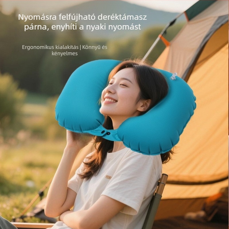 TPU nyakpárna, felfújható, U-alakú utazási párna autóhoz és szabadtéri pihenéshez, hordozható