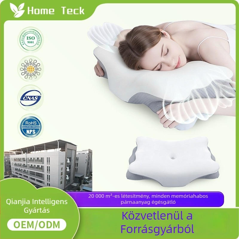 Cloud-Wing pillangó alakú nyaki párna hát- és oldalirányú alváshoz, memóriahab, görbült ergonómikus kialakítás, Ice Silk huzat