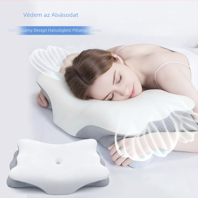 Cloud-Wing pillangó alakú nyaki párna hát- és oldalirányú alváshoz, memóriahab, görbült ergonómikus kialakítás, Ice Silk huzat